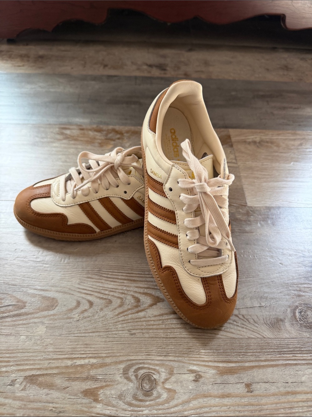 adidas Samba Sneakers in Cream and Brown Leather